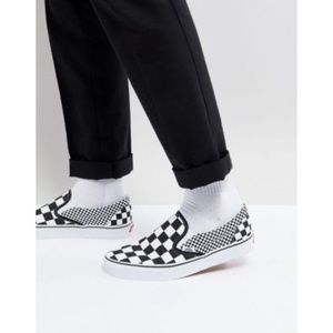 Vans Classic Checkerboard Slip-Ons In Black  - 9.5